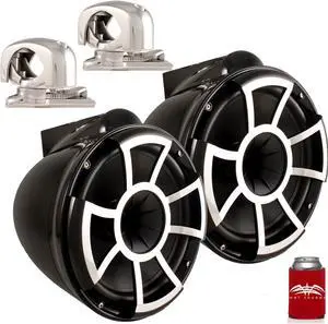 Wet Sounds REV10 Black 10" Tower Speakers with Mini Swivel Clamps - Fits 1" to 1 7/8" Pipe