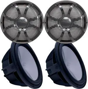 Two Wet Sounds Revo 12" Subwoofers & Grills - Black Subwoofers & Black Closed Face SW Grills - 2 Ohm