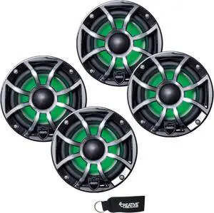 Wet Sounds - Two Pairs Of REVO 6-XSB-SS Black XS / Stainless Overlay Grill 6.5 Inch Marine LED Coaxial Speakers