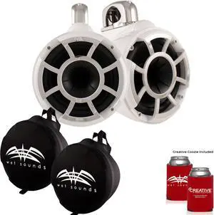 Wet Sounds REV 10 Swivel Clamp Tower Speakers with Wet Sounds Suitz speaker Covers - WHITE