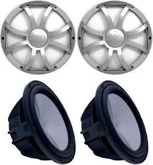 Two Wet Sounds Revo 10" Subwoofers & Grills - Black Subwoofers & Silver XS Grills - 2 Ohm