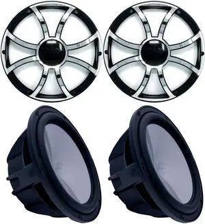 Two Wet Sounds Revo 10" Subwoofers & Grills - Black Subwoofers & Black Grills With Stainless Steel Inserts - 4 Ohm