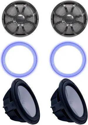 Two Wet Sounds Revo 10" Subwoofers, Grills, & RGB LED Rings - Black Subwoofers & Black Closed Face SW Grills - 4 Ohm