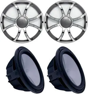 Two Wet Sounds Revo 10" Subwoofers & Grills - Black Subwoofers & Gunmetal Stainless Steel Grills - 2 Ohm