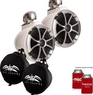 Wet Sounds ICON8-WSC ICON Series Swivel Clamp Wake Tower Speakers (pair) with Wet Sounds Suitz8 Speaker Covers