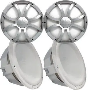 Two Wet Sounds Revo 12" Subwoofers & Grills - White Subwoofers & Silver XS Grills - 4 Ohm