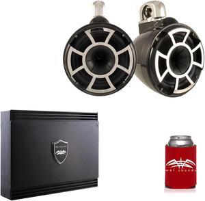 Wet Sounds REV10B-FC Black REV 10 Fixed Clamp Tower Speakers with Wet Sounds SD2 1250 Watt 2-channel Amplifier