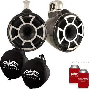 Wet Sounds REV 10 Fixed Clamp Tower Speakers with Wet Sounds Suitz speaker Covers - Black
