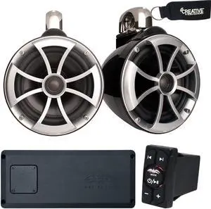 Wet Sounds ICON8 Tower Speakers with Mini Fixed Clamps, STX-Micro-4 Amp, and BTRS Bluetooth Rockerswitch Receiver