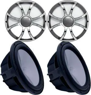 Two Wet Sounds Revo 12" Subwoofers & Grills - Black Subwoofers & Gunmetal Stainless Steel Grills - 4 Ohm