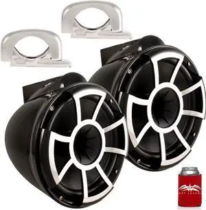Wet Sounds REV10 Black 10" Tower Speakers with Mini Fixed Clamps - Fits 1" to 1 7/8" Pipe