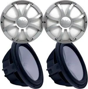 Two Wet Sounds Revo 12" Subwoofers & Grills - Black Subwoofers & Silver XS Grills - 2 Ohm
