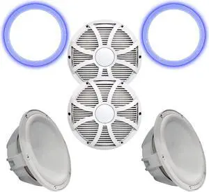 Two Wet Sounds Revo 12" Subwoofers, Grills, & RGB LED Rings - White Subwoofers & White Closed Face SW Grills - 4 Ohm