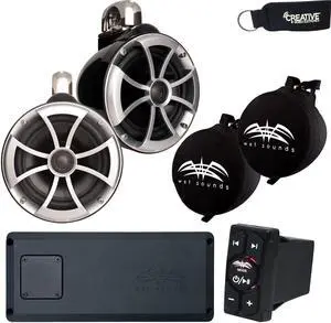 Wet Sounds ICON8 Tower Speakers with Mini Fixed Clamps, STX-Micro-4 Amp, BTRS Receiver, and SUITZ covers