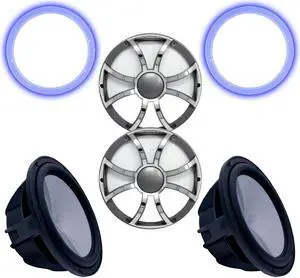 Two Wet Sounds Revo 12" Subwoofers, Grills, & RGB LED Rings - Black Subwoofers & Gunmetal Steel Grills - 4 Ohm