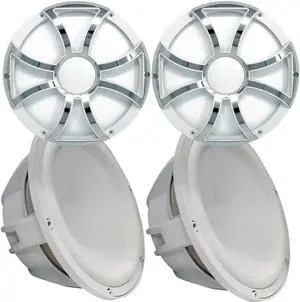 Two Wet Sounds Revo 12" Subwoofers & Grills - White Subwoofers & White Grills With Stainless Steel Inserts - 4 Ohm
