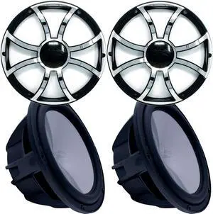 Two Wet Sounds Revo 12" Subwoofers & Grills - Black Subwoofers & Black Grills With Stainless Steel Inserts - 4 Ohm