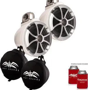 Wet Sounds ICON8-WFC ICON Series Fixed Clamp Wake Tower Speakers (pair) with Wet Sounds Suitz8 Speaker Covers