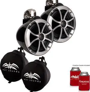 Wet Sounds ICON8-BFC ICON Series Fixed Clamp Wake Tower Speakers (pair) with Wet Sounds Suitz8 Speaker Covers
