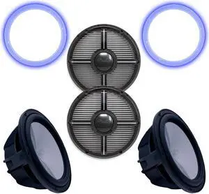Two Wet Sounds Revo 12" Subwoofers, Grills, & RGB LED Rings - Black Subwoofers & Black Closed Face XW Grills - 4 Ohm