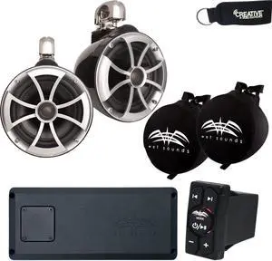 Wet Sounds ICON8 Tower Speakers with Mini Swivel Clamps, STX-Micro-4 Amp, BTRS Receiver, and SUITZ covers