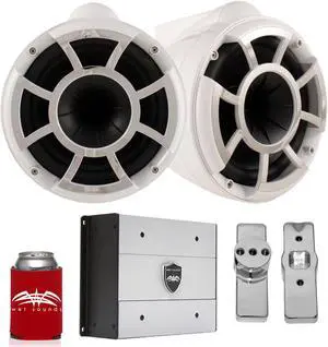 Wet Sounds for Nautique FC5 Towers - REV10 10" White Tower Speakers , Nautique Tower Adapters & HTX4 Amplifier
