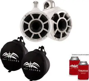 Wet Sounds REV 8 Swivel Clamp Tower Speakers with Wet Sounds Suitz speaker Covers - WHITE