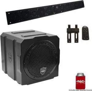 Wet Sounds Package - Black Stealth 10 Ultra HD Sound Bar w/ Remote and AS-8 8" 350 Watt Powered Stealth Subwoofer