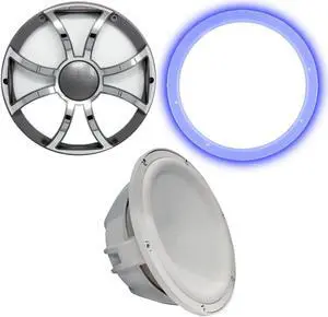Wet Sounds Revo 12" Subwoofer, Grill, & RGB LED Ring - White Subwoofer & Gunmetal  Steel Grill - 4 Ohm