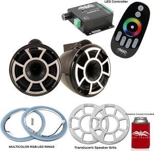Wet Sounds REV10B-X X-Mount Tower Speakers with RGB LED Speaker Rings, Translucent Grills & LED Music Controller