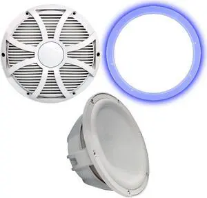 Wet Sounds Revo 12" Subwoofer, Grill, & RGB LED Ring - White Subwoofer & White Closed Face SW Grill - 4 Ohm
