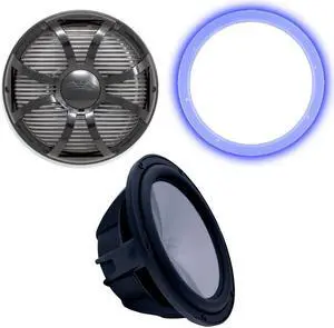 Wet Sounds Revo 10" Subwoofer, Grill, & RGB LED Ring - Black Subwoofer & Black Closed Face SW Grill - 2 Ohm