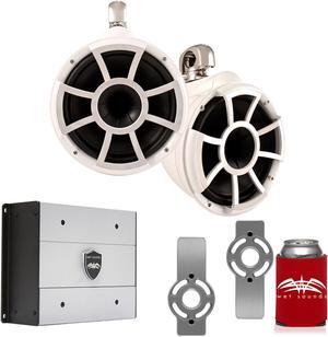 Wet Sounds for Mastercraft 2007 & Up - REV10 10" White Swivel Tower Speakers & Mastercraft Tower Adapters & HTX4 Amp