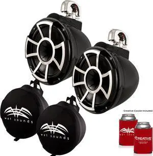 Wet Sounds REV 10 Swivel Clamp Tower Speakers with Wet Sounds Suitz speaker Covers - Black