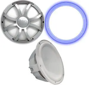 Wet Sounds Revo 12" Subwoofer, Grill, & RGB LED Ring - White Subwoofer & Silver XS Grill - 4 Ohm