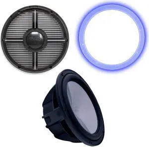 Wet Sounds Revo 10" Subwoofer, Grill, & RGB LED Ring - Black Subwoofer & Black Closed Face XW Grill - 2 Ohm