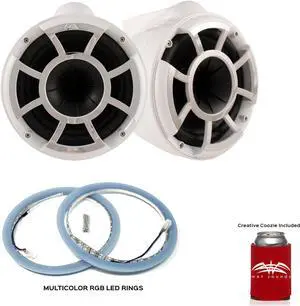 Wet Sounds ICON8-BFC ICON Series Fixed Clamp Wake Tower Speakers (pair) with Wet Sounds Suitz8 Speaker Covers
