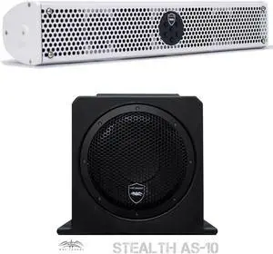 Wet Sounds Stealth Package - White Stealth 6 Ultra 200 Watt Sound Bar and AS-10 10" 500 Watt Powered Stealth Subwoofer