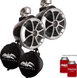 Wet Sounds ICON8-BSC ICON Series Swivel Clamp Wake Tower Speakers (pair) with Wet Sounds Suitz8 Speaker Covers