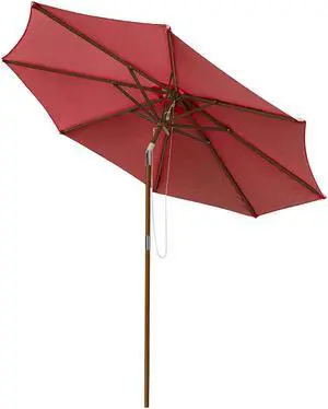 9ft Wooden Patio Umbrella 8 Ribs Outdoor Garden Parasol Beach Sunshade Easy Tilt