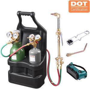 Yescom DOT Oxy Acetylene Torch Kit Gas Tank Brazing Welding Cutting Black Holder Gauge Portable Brass Nozzle Long Pipe Goggles Heavy Duty Oxygen Welder Tool Set