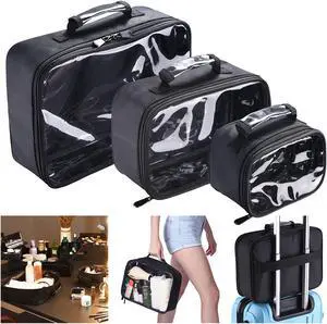 Byootique 2 Pieces Nylon Makeup Travel Toiletry Bag Kit Portable Lightweight Transparent Cosmetic