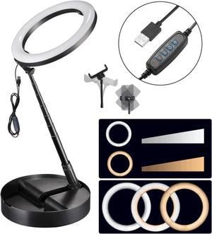 8" Dimmable LED Ring Light Floor Table Stand USB w/ Phone Holder Selfie Stick for Makeup Live Stream