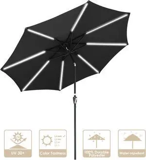 Yescom 10 Ft Solar Powered Patio Umbrella with Tilt and Crank Outdoor Garden Yard Deck
