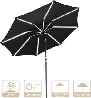 Yescom 10 Ft Solar Powered Patio Umbrella with Tilt Crank Aluminum Market Backyard Pool