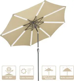 Yescom 10 Ft Solar Powered Patio Umbrella with Tilt and Crank Outdoor Café Poolside