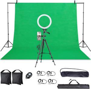 Yescom Photography Backdrop Tripod Kit with 10" LED Ring Light Green Background Screen
