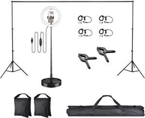 Yescom 10x7 Ft Adjustable Background Backdrop Stand Kit 12" LED Ring Light Photo Video