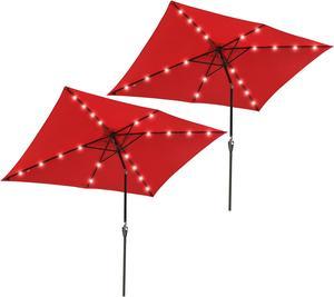 2Pcs 10x6.5' Rectangle Aluminum Solar Powered Patio Umbrella w/ 20 LEDs Crank Tilt Poolside Garden