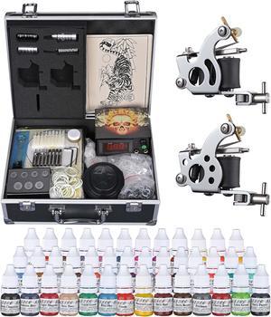 Complete Tattoo Kit 54 Color Ink 4 Machine Guns Set LCD Power Supply Equipment